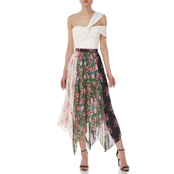 AMUR Dresses & Skirts - Amur Mica Skirt Tri Color Floral Pleated Hankerchief Hem Midi Skirt 4